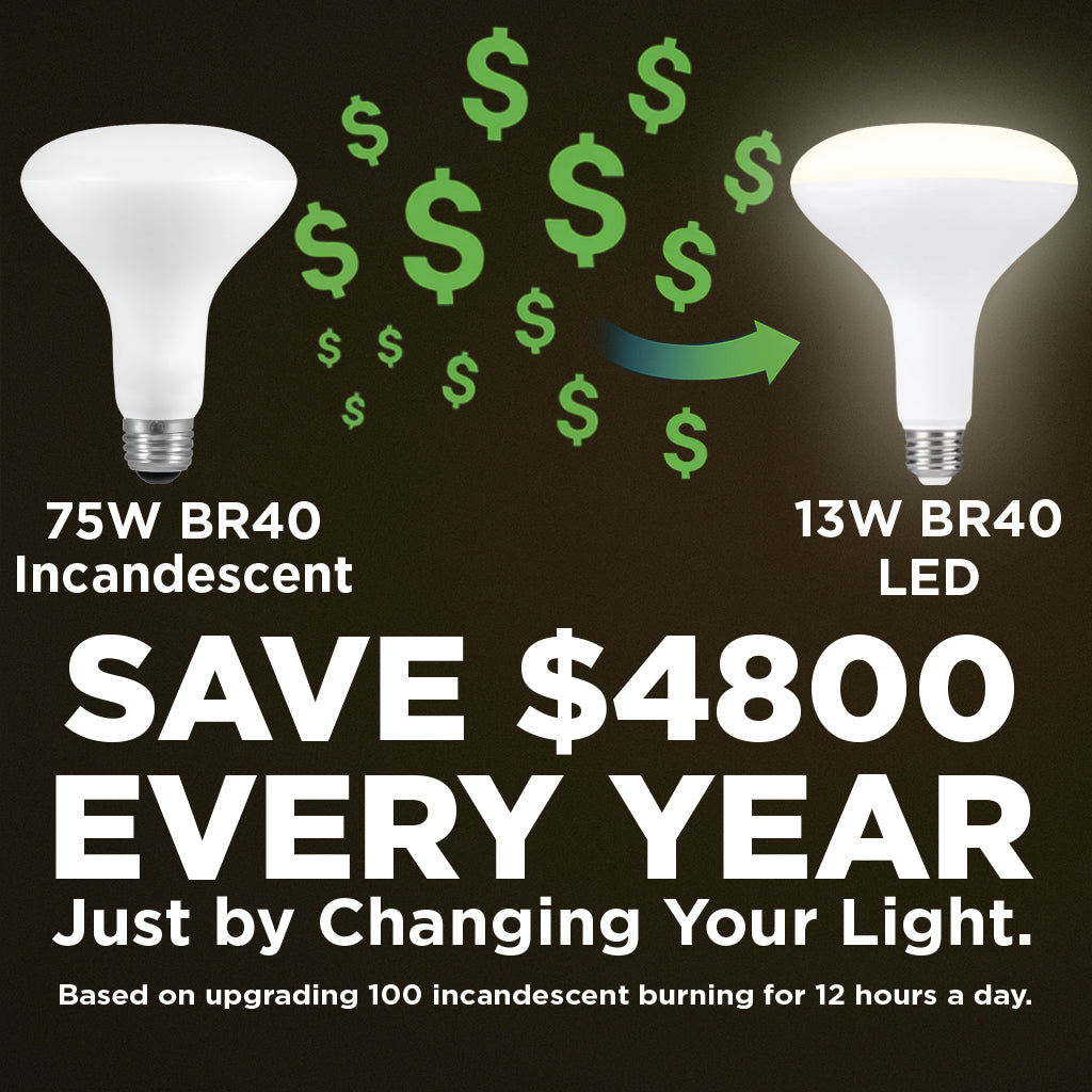 120w BR40 UPGRADE - 15 WATT DIMMABLE LED Reflector - 82 CRI - VIBRANT COOL WHITE - 1100 LUMENS - 4000 KELVIN - ROUGH SERVICE - 15,000 HOURS & 3 YEAR