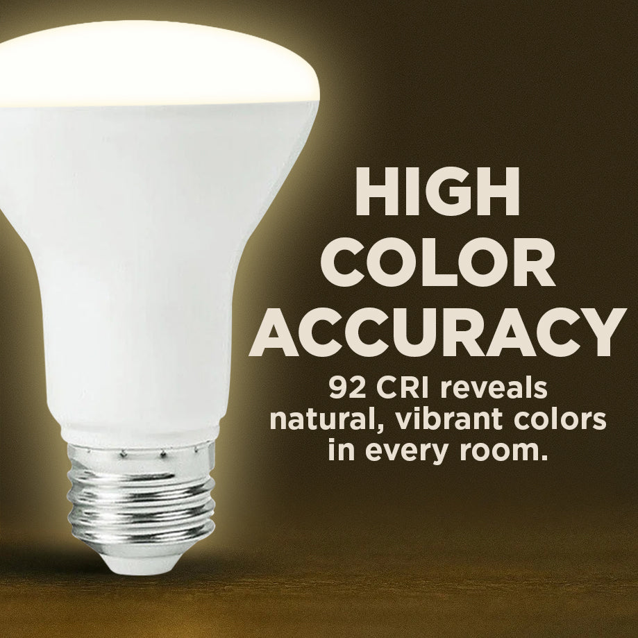 50w BR20 UPGRADE - 6 WATT DIMMABLE LED Reflector - 92 CRI - SUNRISE WARM WHITE - 525 LUMENS - 3000 KELVIN - ROUGH SERVICE - 25,000 HOURS & 3 YEAR