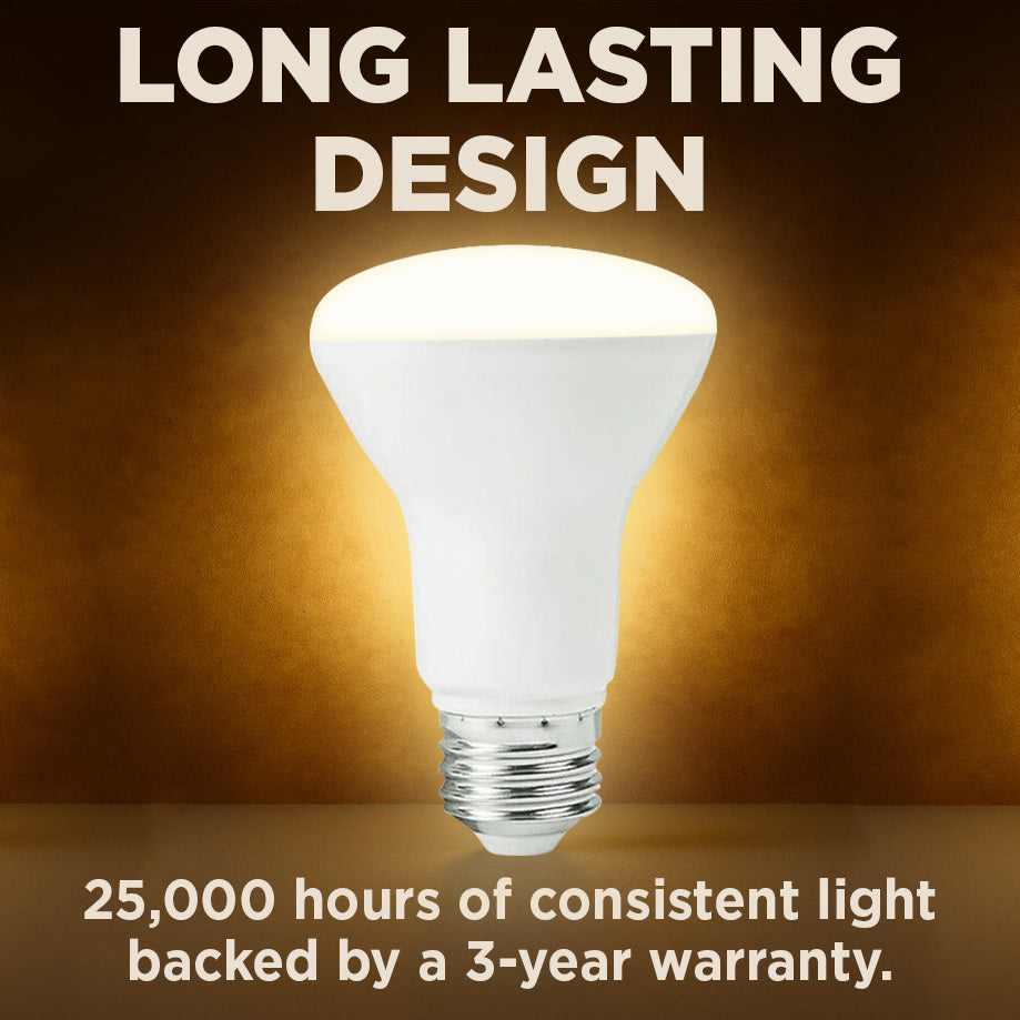 50w BR20 UPGRADE - 6 WATT DIMMABLE LED Reflector - 92 CRI - SUNRISE WARM WHITE - 525 LUMENS - 3000 KELVIN - ROUGH SERVICE - 25,000 HOURS & 3 YEAR