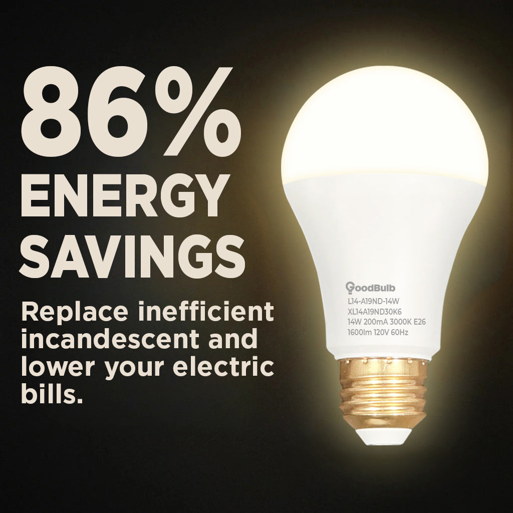 100 WATT REPLACEMENT – 14 WATT ROUGH SERVICE LED A19 – WARM WHITE – 1600 LUMENS – 3000 KELVIN – NON DIMMABLE - 25,000 HOURS - 5 YEAR WARRANTY