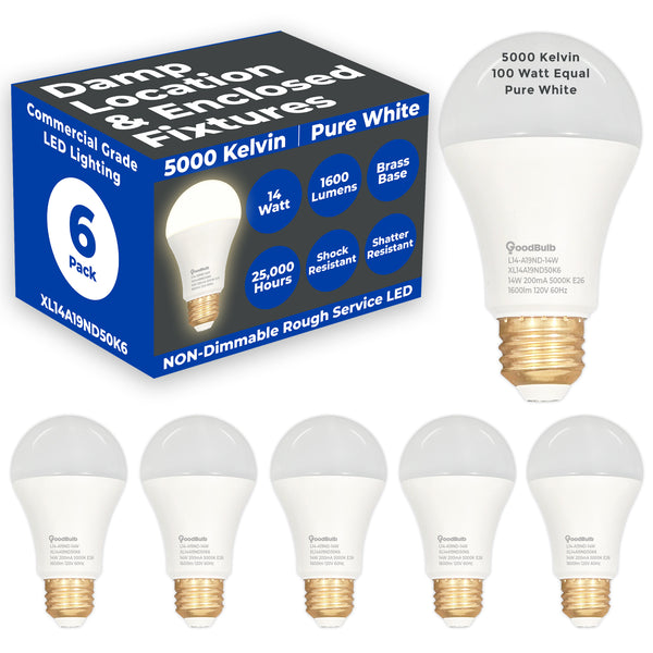 Xtreme Life LED A19: 100w Equal Rough Service Pure White 5000K