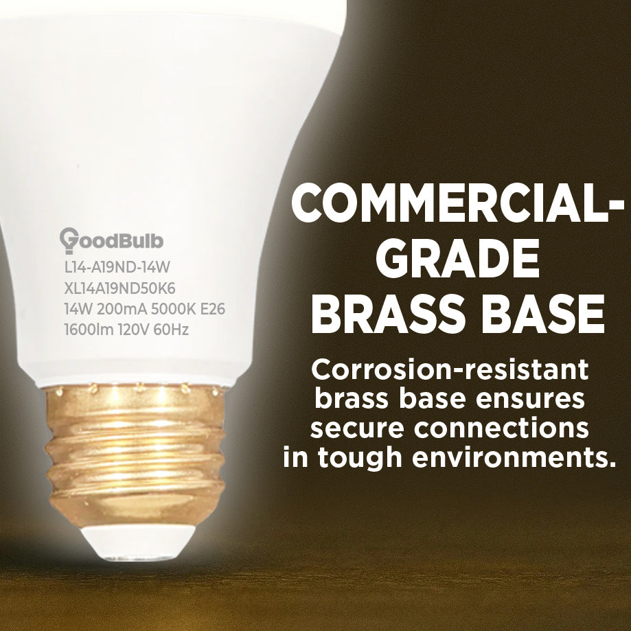 100 WATT REPLACEMENT– 14 WATT ROUGH SERVICE LED A19 – PURE WHITE – 1600 LUMENS – 5000 KELVIN – NON DIMMABLE - 25,000 HOURS - 5 YEAR WARRANTY