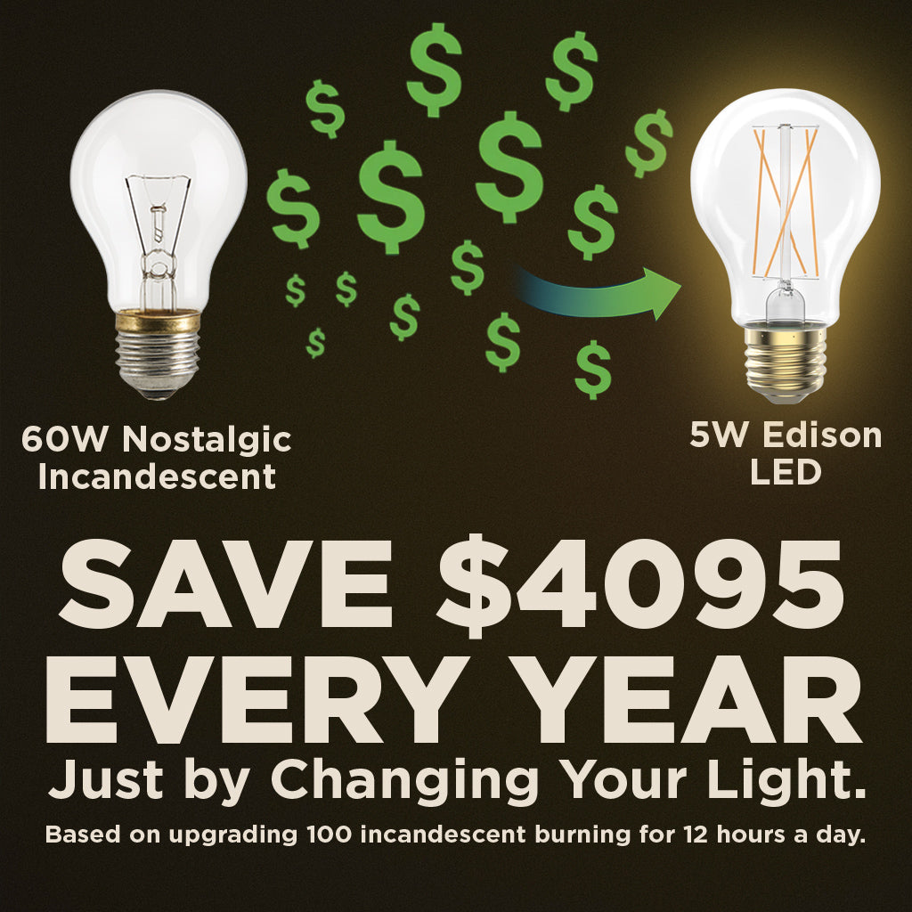 40 WATT REPLACEMENT – 5 WATT CRYSTAL CLEAR FINSIH LED A19 – 90+ HIGH CRI – SOFT INCANDESCENT SPARKLE – 450 LUMENS – 2700 KELVIN – THICK FILAMENT - 5 YEAR WARRANTY