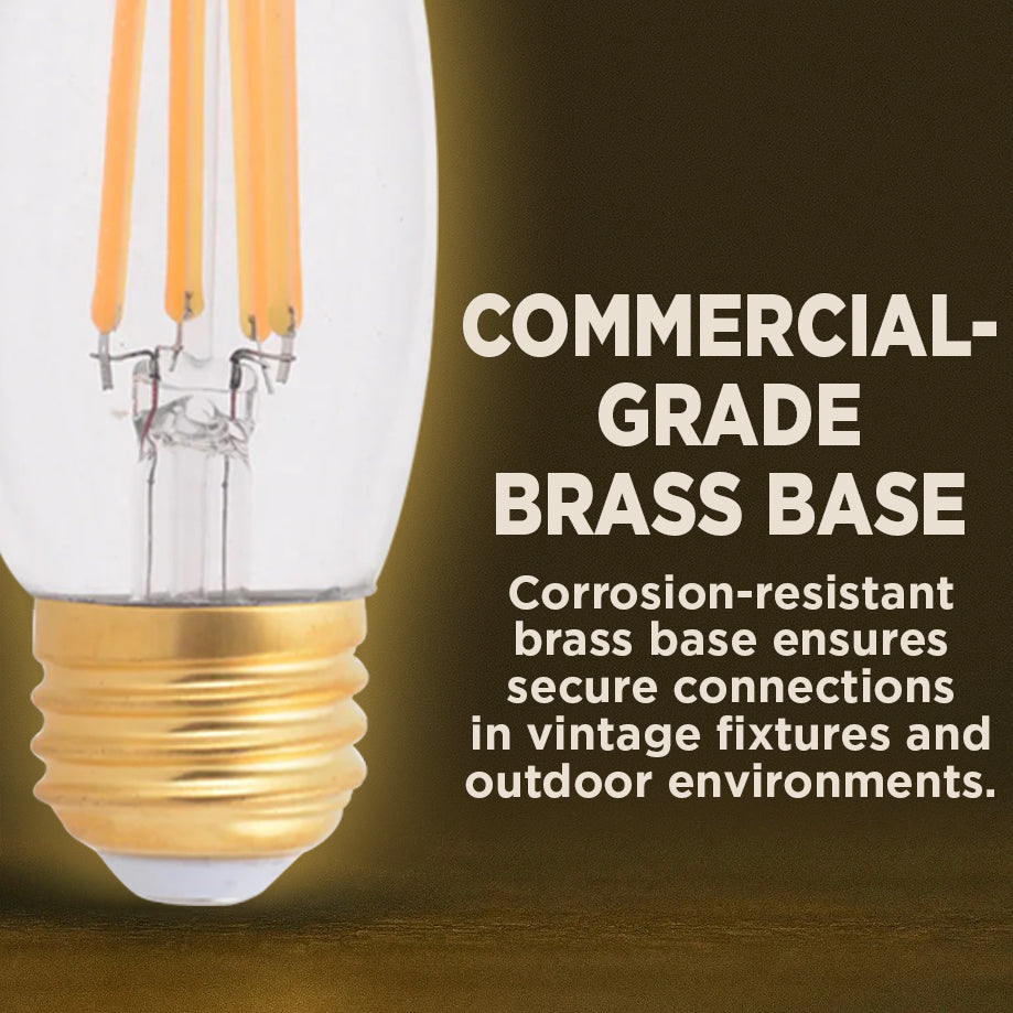 40 WATT EQUAL – 5 WATT CRYSTAL CLEAR E26 CHANDELIER LED – 90+ HIGH CRI – WARM INCANDESCENT SPARKLE – 500 LUMENS – 2700 KELVIN – THICK FILAMENT - 3 YEAR WARRANTY