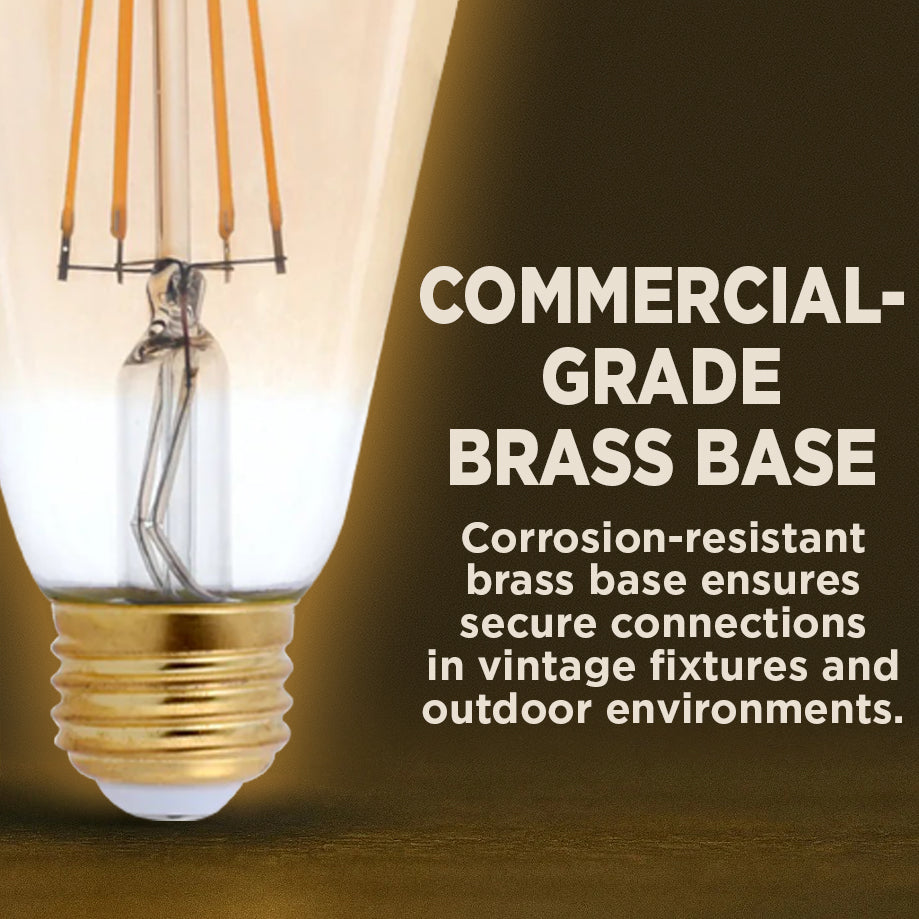 40 WATT EQUAL – 5 WATT CLEAR AMBER FINSIH EDISON LED – 90+ HIGH CRI – GOLDEN SUNSET WARM LIGHT – 400 LUMENS – 2200 KELVIN – THICK FILAMENT - 5 YEAR WARRANTY