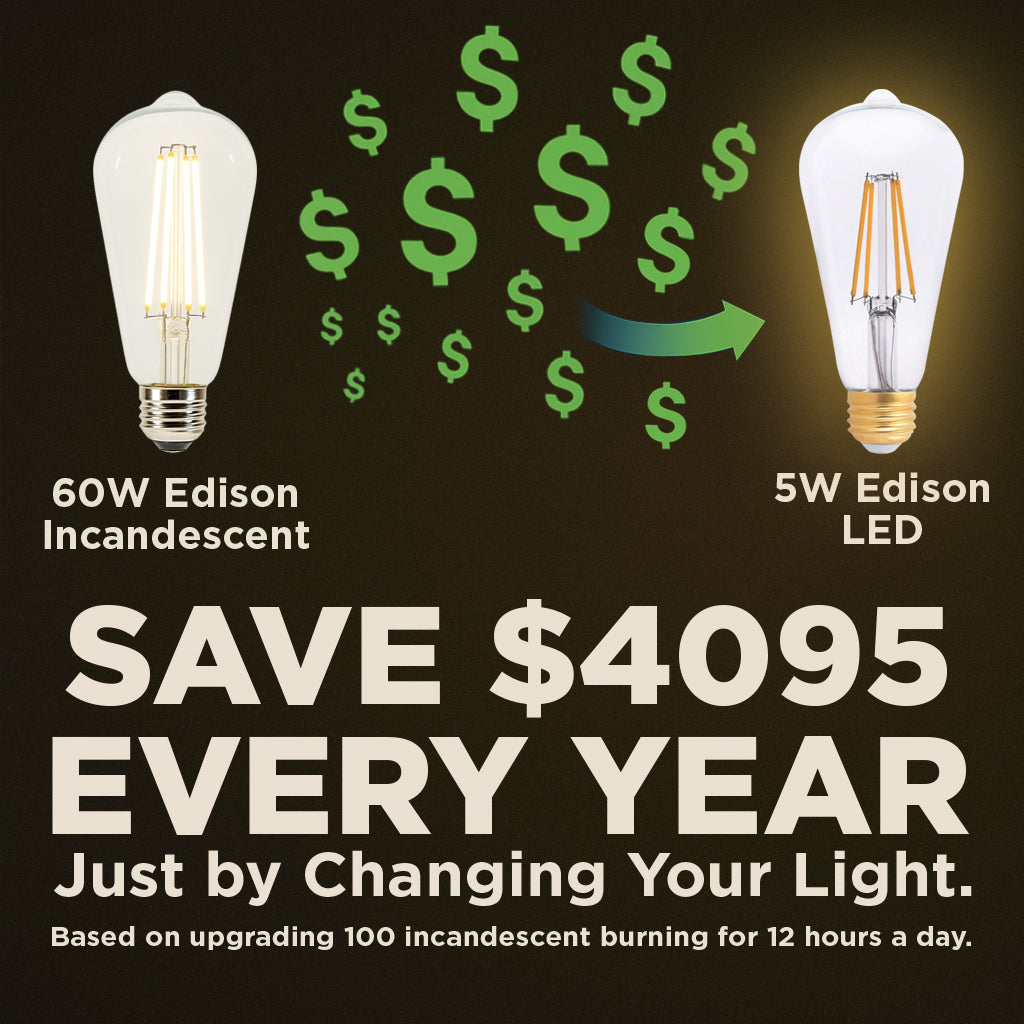 40 WATT REPLACEMENT – 5 WATT CRYSTAL CLEAR FINSIH LED A19 – 90+ HIGH CRI – SOFT INCANDESCENT SPARKLE – 500 LUMENS – 2700 KELVIN – THICK FILAMENT - 5 YEAR WARRANTY