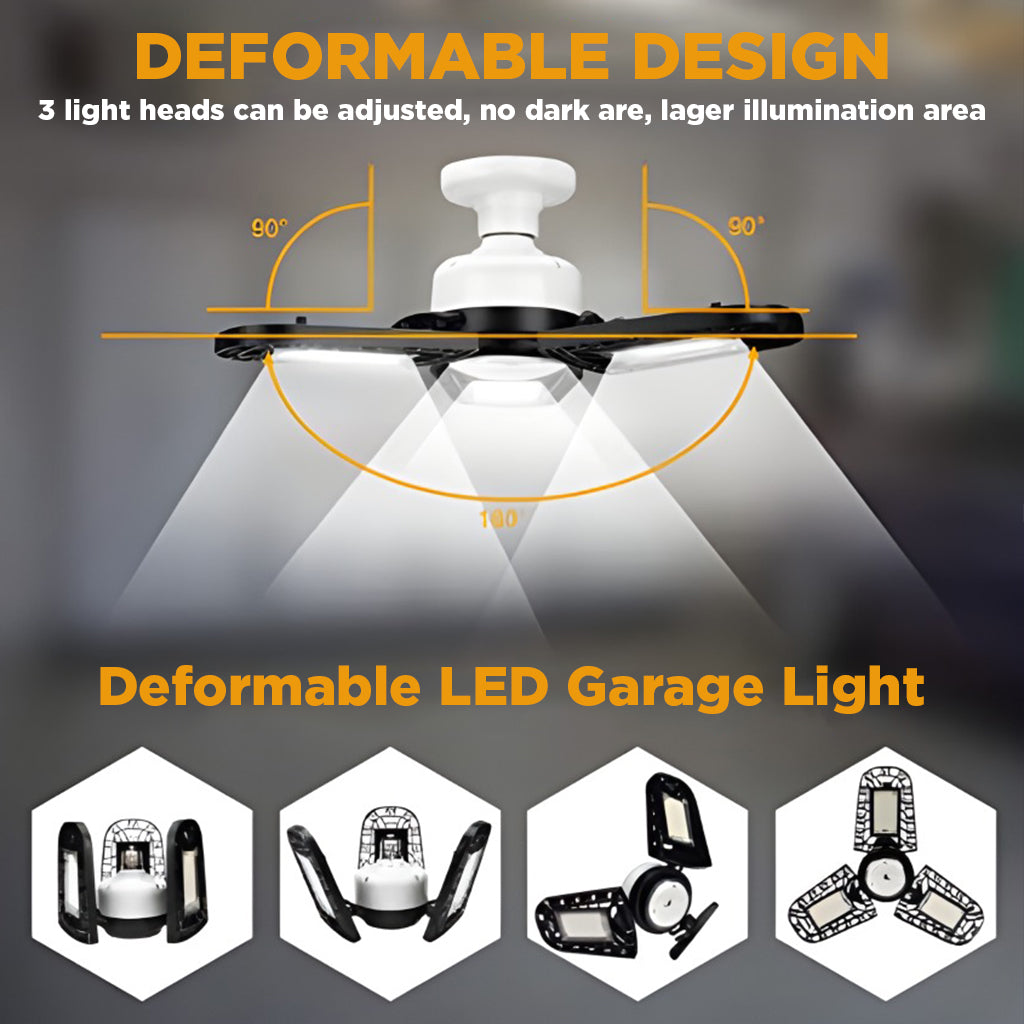 60W Tri-Fold LED Garage Light | E26 Base | Full Spectrum - 6000K | 8000 Lumens | 1 Pack
