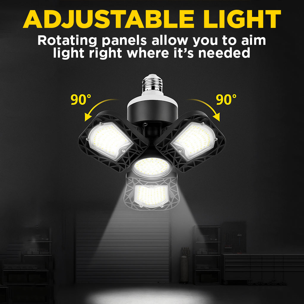 60W Tri-Fold LED Garage Light | E26 Base | Full Spectrum - 6000K | 8000 Lumens | 1 Pack