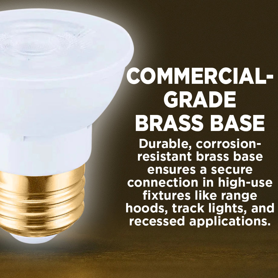 50w HALOGEN UPGRADE - 7 WATT DIMMABLE LED PAR16 SHORT NECK - 90+ CRI - PURE WHITE - 450 LUMENS - 5000 KELVIN - ROUGH SERVICE - 25,000 HOURS & 5 YEAR WARRANTY