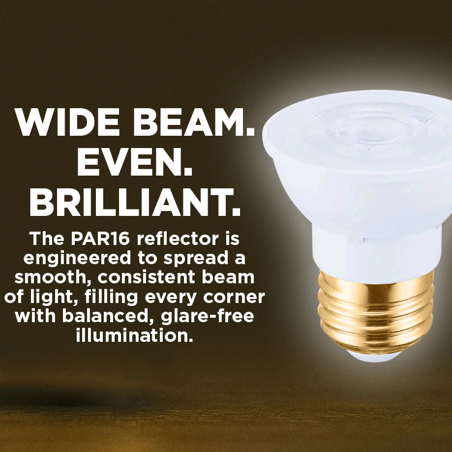 50w HALOGEN UPGRADE - 7 WATT DIMMABLE LED PAR16 SHORT NECK - 90+ CRI - PURE WHITE - 450 LUMENS - 5000 KELVIN - ROUGH SERVICE - 25,000 HOURS & 5 YEAR WARRANTY