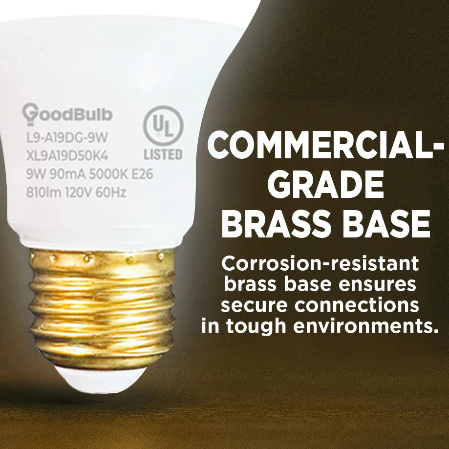 60 WATT UPGRADE – 9 WATT DIMMABLE LED A19 – 90+ HIGH CRI – PLATINUM PURE WHITE LIGHT – 810 LUMENS – 5000 KELVIN – ROUGH SERVICE - 25,000 HOURS & 5 YEAR WARRANTY