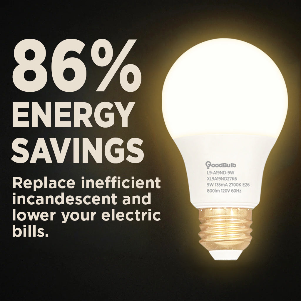 60 WATT REPLACEMENT – 9 WATT ROUGH SERVICE LED A19 – WARM INCANDESCENT SPARKLE – 800 LUMENS – 2700 KELVIN – NON DIMMABLE - 25,000 HOURS - 5 YEAR WARRANTY