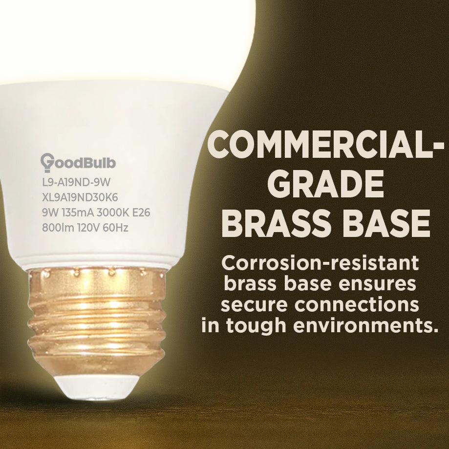 60 WATT REPLACEMENT – 9 WATT ROUGH SERVICE LED A19 – WARM WHITE – 800 LUMENS – 3000 KELVIN – NON DIMMABLE - 25,000 HOURS - 5 YEAR WARRANTY