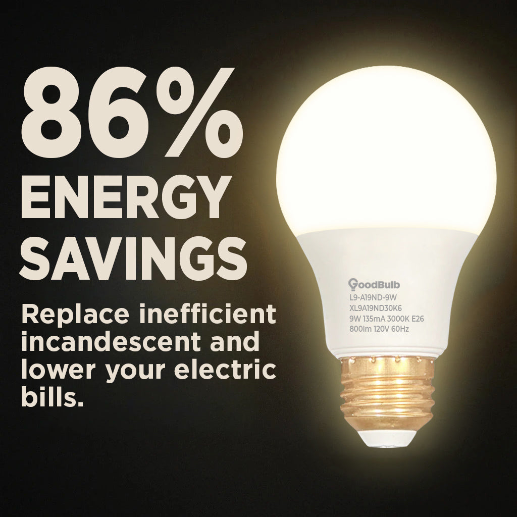 60 WATT REPLACEMENT – 9 WATT ROUGH SERVICE LED A19 – WARM WHITE – 800 LUMENS – 3000 KELVIN – NON DIMMABLE - 25,000 HOURS - 5 YEAR WARRANTY