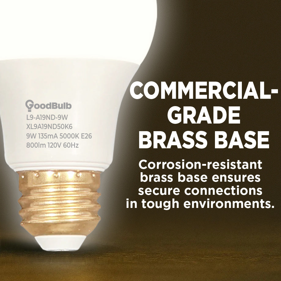 60 WATT REPLACEMENT – 9 WATT ROUGH SERVICE LED A19 – PURE WHITE – 800 LUMENS – 5000 KELVIN – NON DIMMABLE - 25,000 HOURS - 5 YEAR WARRANTY