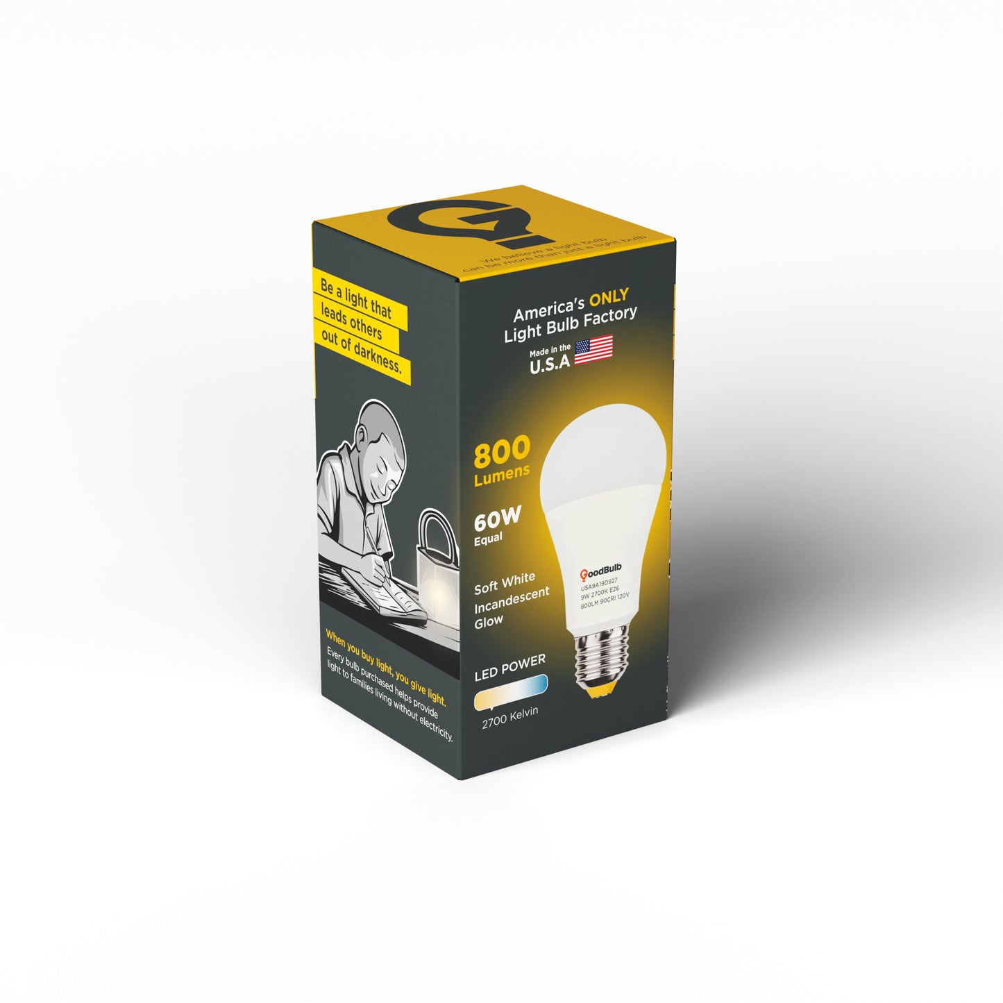 America's Only LED A19 2700K Light Bulb - Dimmable, 60 Watt Replacement<br>Soft Warm Light, True-to-Life Color, Built to Last - Made in the USA