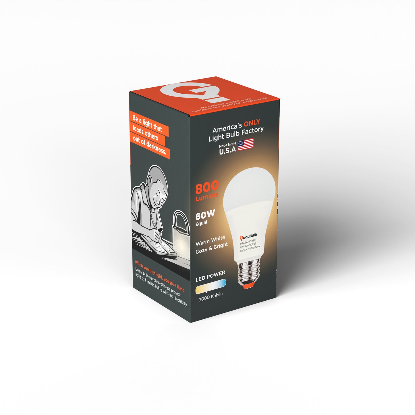 America's Only LED A19 3000K Light Bulb - Dimmable, 60 Watt Replacement<br>Soft Inviting Light, True-to-Life Color, Built to Last - Made in the USA