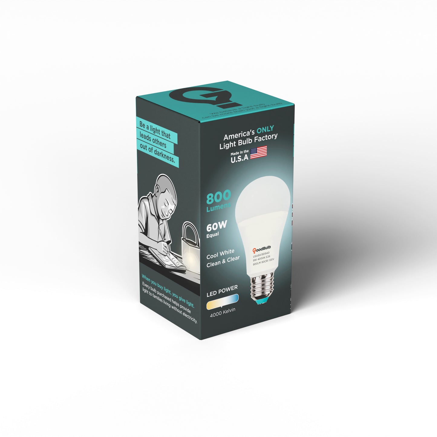 America's Only LED A19 4000K Light Bulb - Dimmable, 60 Watt Replacement<br>Clean Balanced Light, True-to-Life Color, Built to Last - Made in the USA