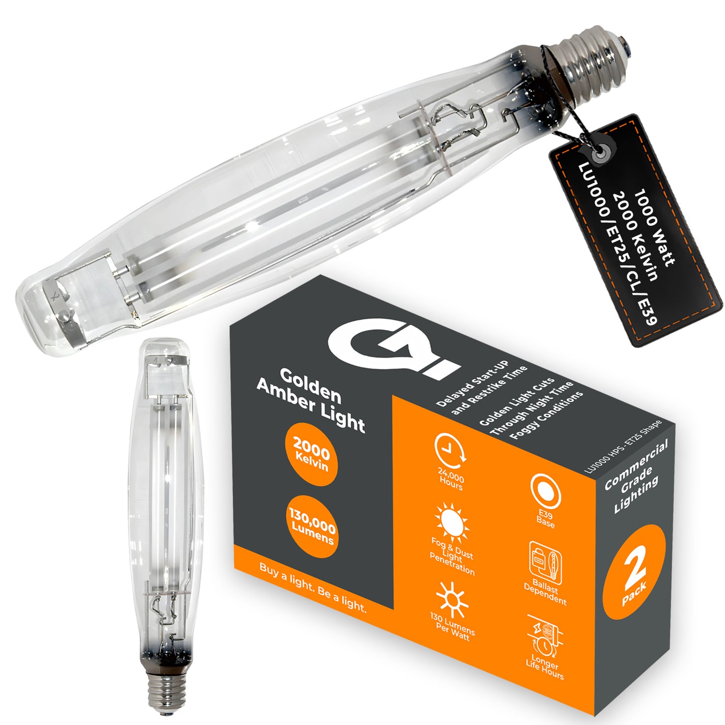 1000W LU1000/ET25/CL/E39 High Pressure Sodium HID Bulb – Durable E39 Mogul Base for Street, Security, and Industrial Lighting Applications