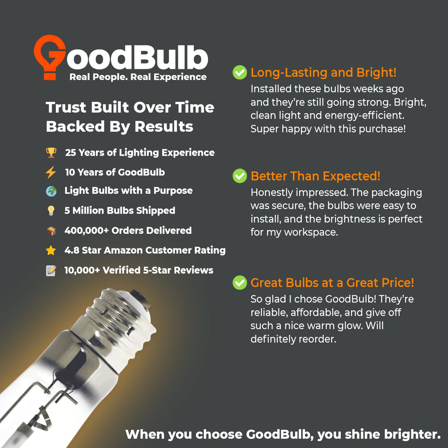 Customer testimonial for LU400/ET18/CL/E39 High Pressure Sodium HID Lamp – Reliable Long-Life Street and Area Lighting