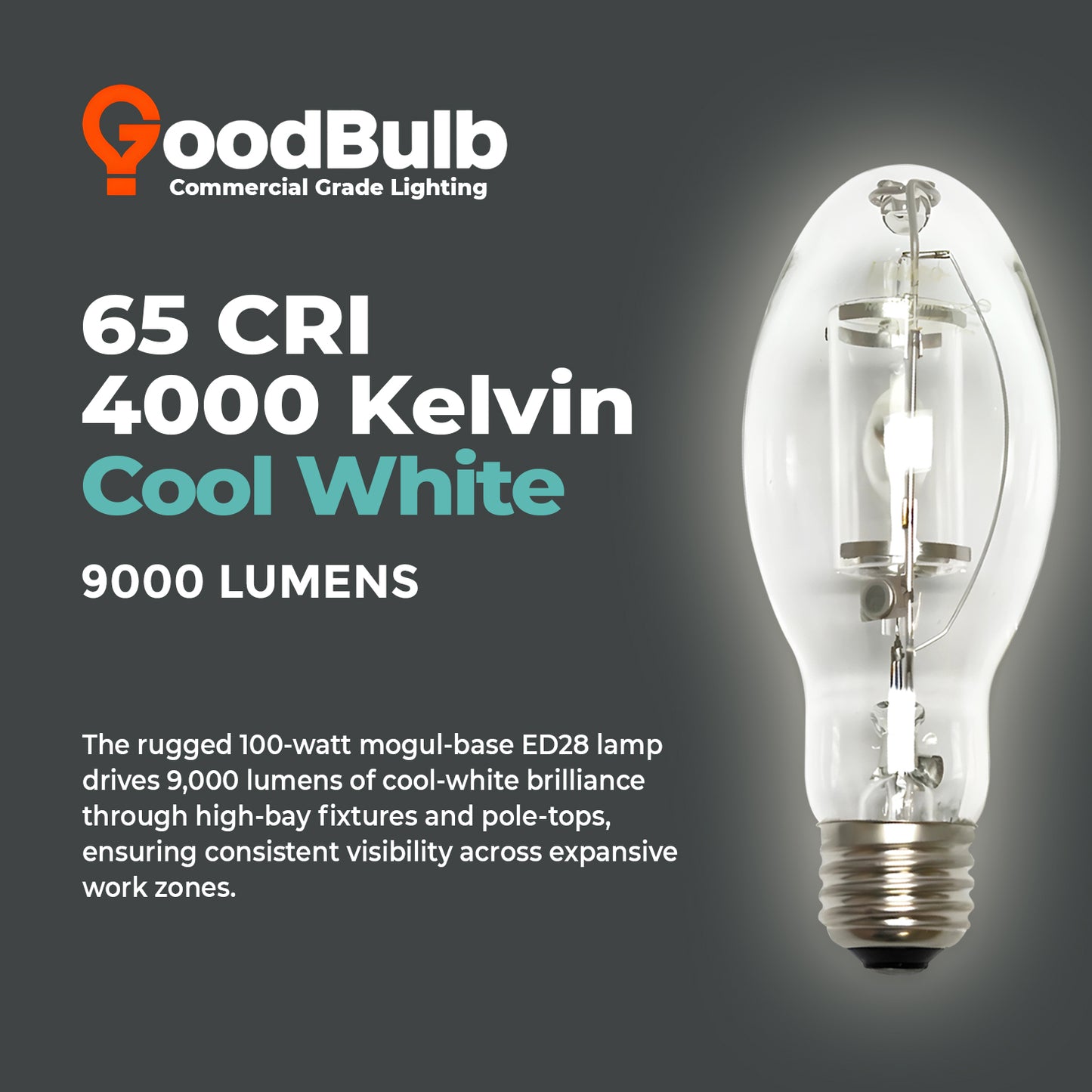 4000K bright white light color temperature of MP100/U/MED/PS metal halide lamp