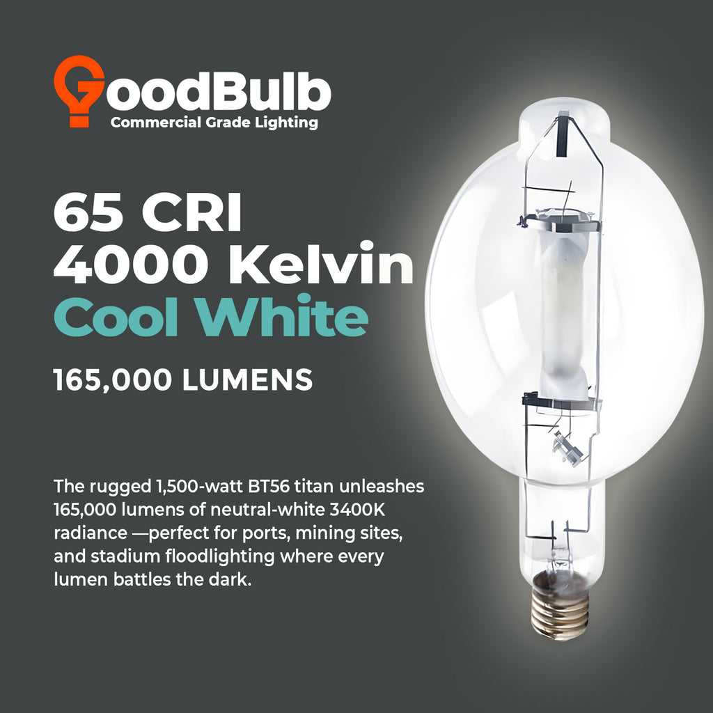 4000K bright white light output of MP1500/U/MOG/PS metal halide lamp for crisp industrial and sports lighting