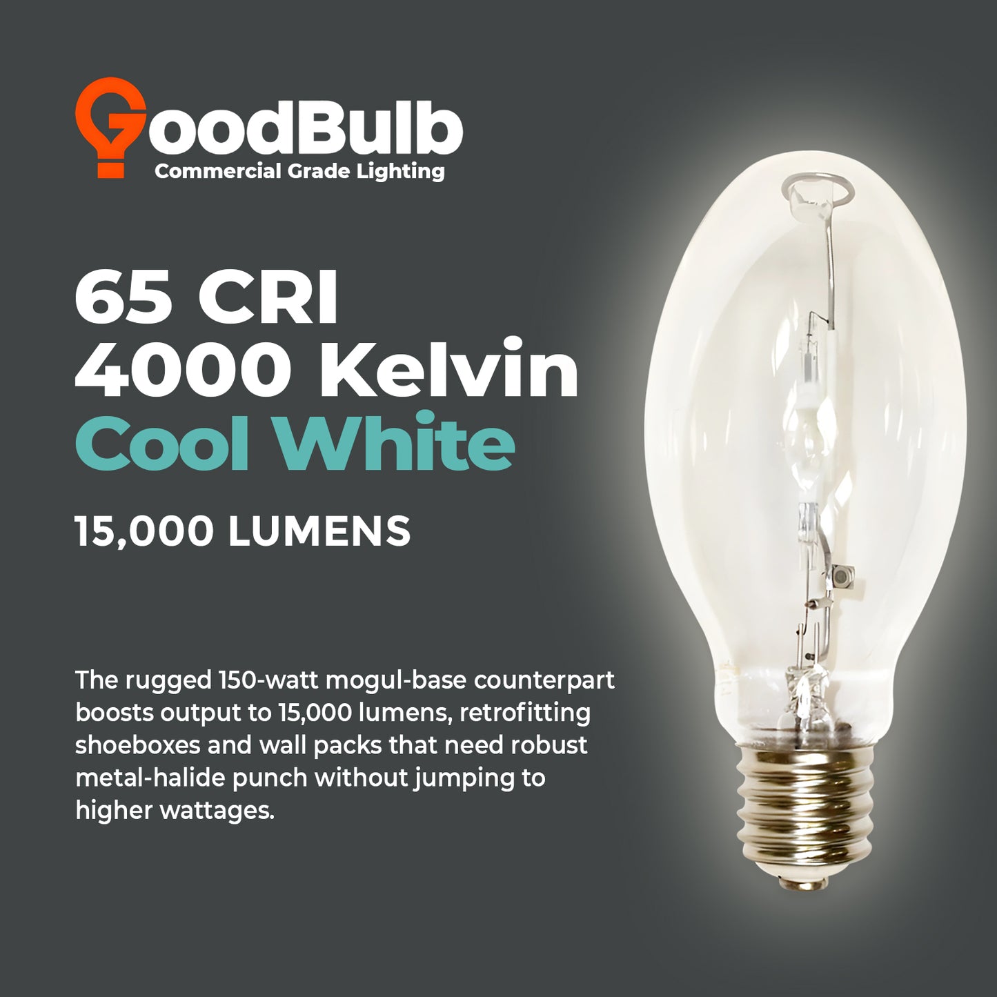 4000K bright white light color temperature of MP150/U/MOG/PS metal halide lamp for crisp illumination