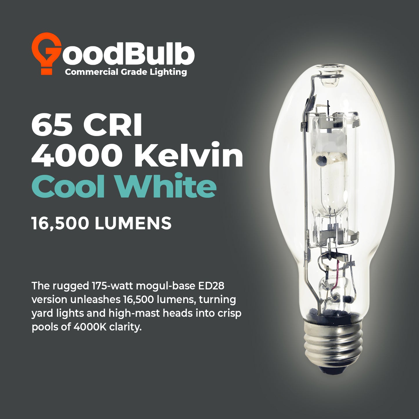4000K bright white light color temperature of MP175/U/MED/PS metal halide lamp for clear visibility