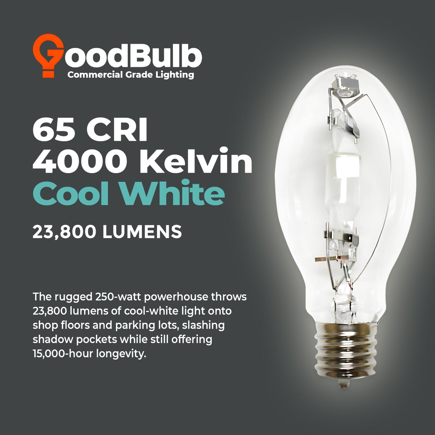 4000K bright white light color temperature of MP250/U/MOG/PS metal halide lamp for superior visibility