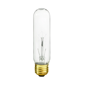 25T10/CL/E26 - 25 Watt - Clear T10 Tubular Incandescent - E26 Brass Base - 120 Volt - 5000 Hours