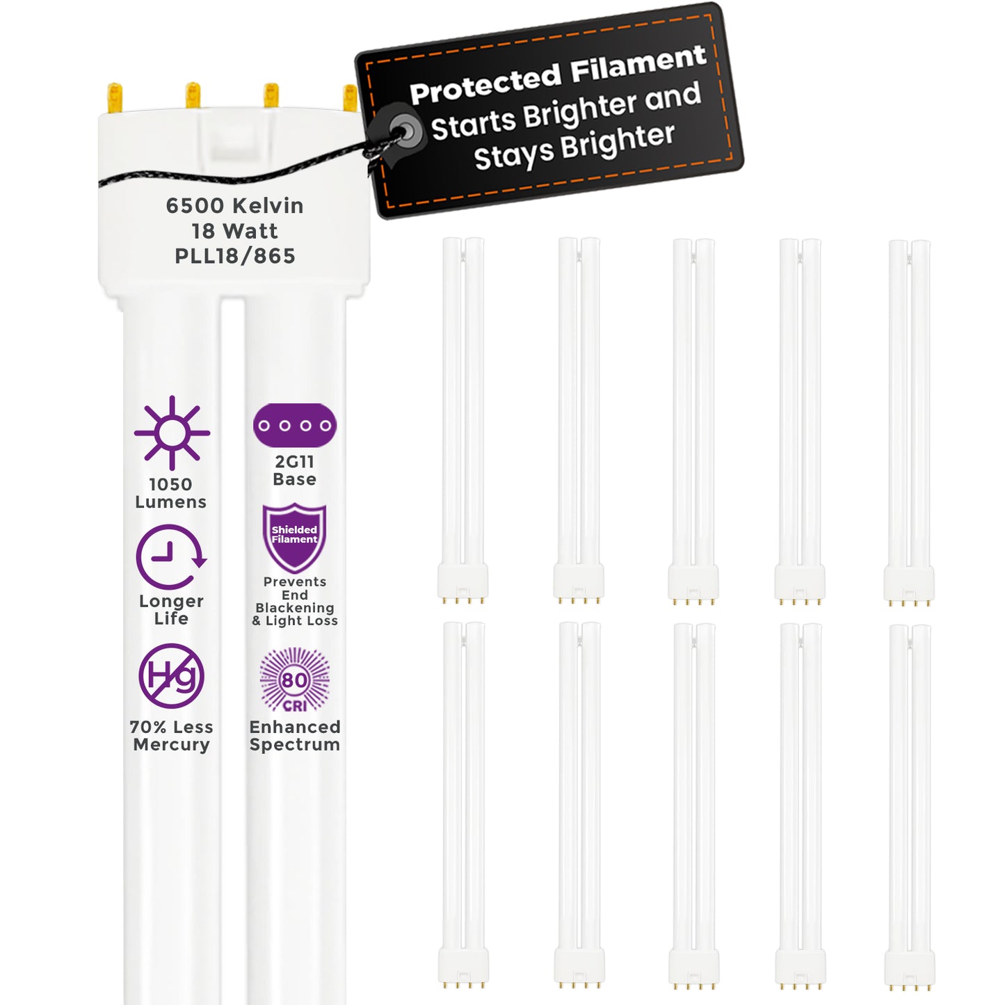 PLL18/865 18-Watt Compact Fluorescent Twin Tube Lamp – 6500K Daylight White 4-Pin CFL Bulb for Bright Commercial Lighting