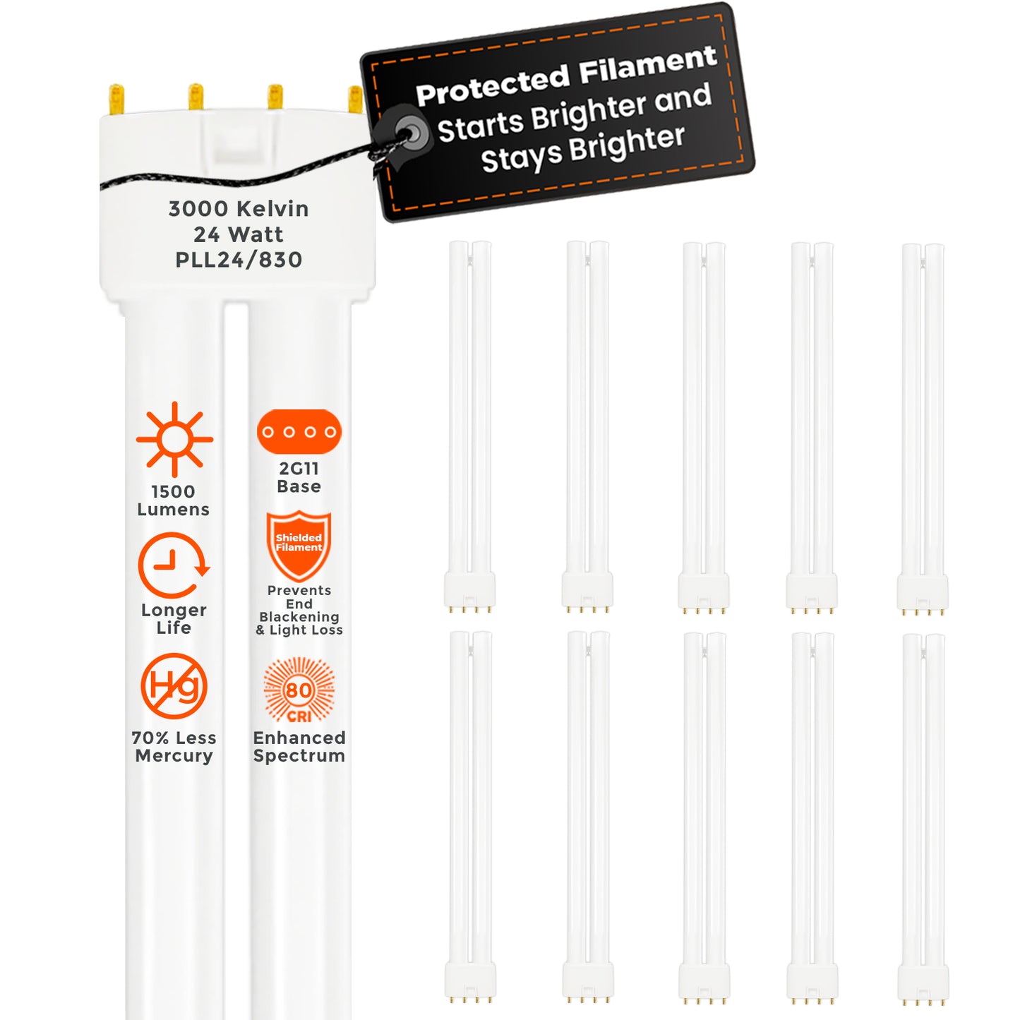 PLL24/830 24-Watt Compact Fluorescent Light Bulb – 3000K Warm White 4-Pin Twin Tube CFL for Indoor Lighting