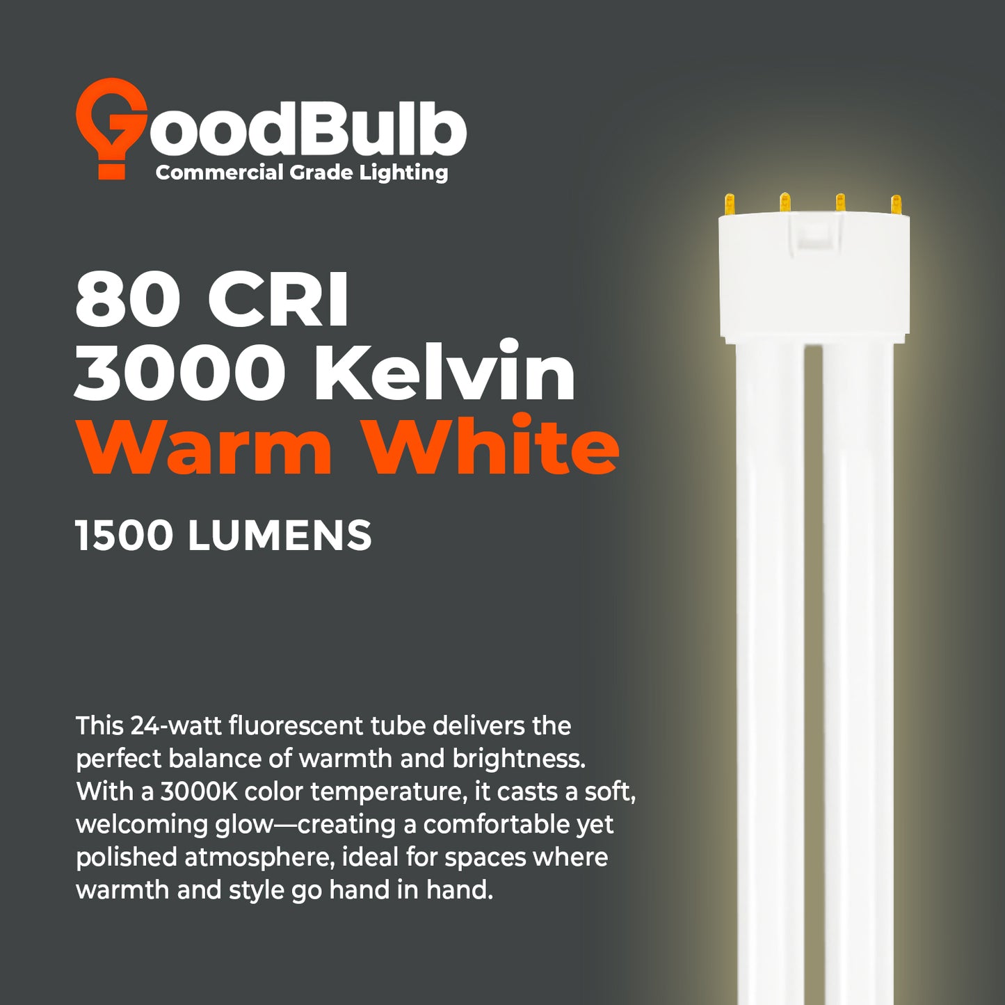 3000K warm white light output of PLL24/830 24-Watt CFL Twin Tube Lamp – Balanced Soft Illumination