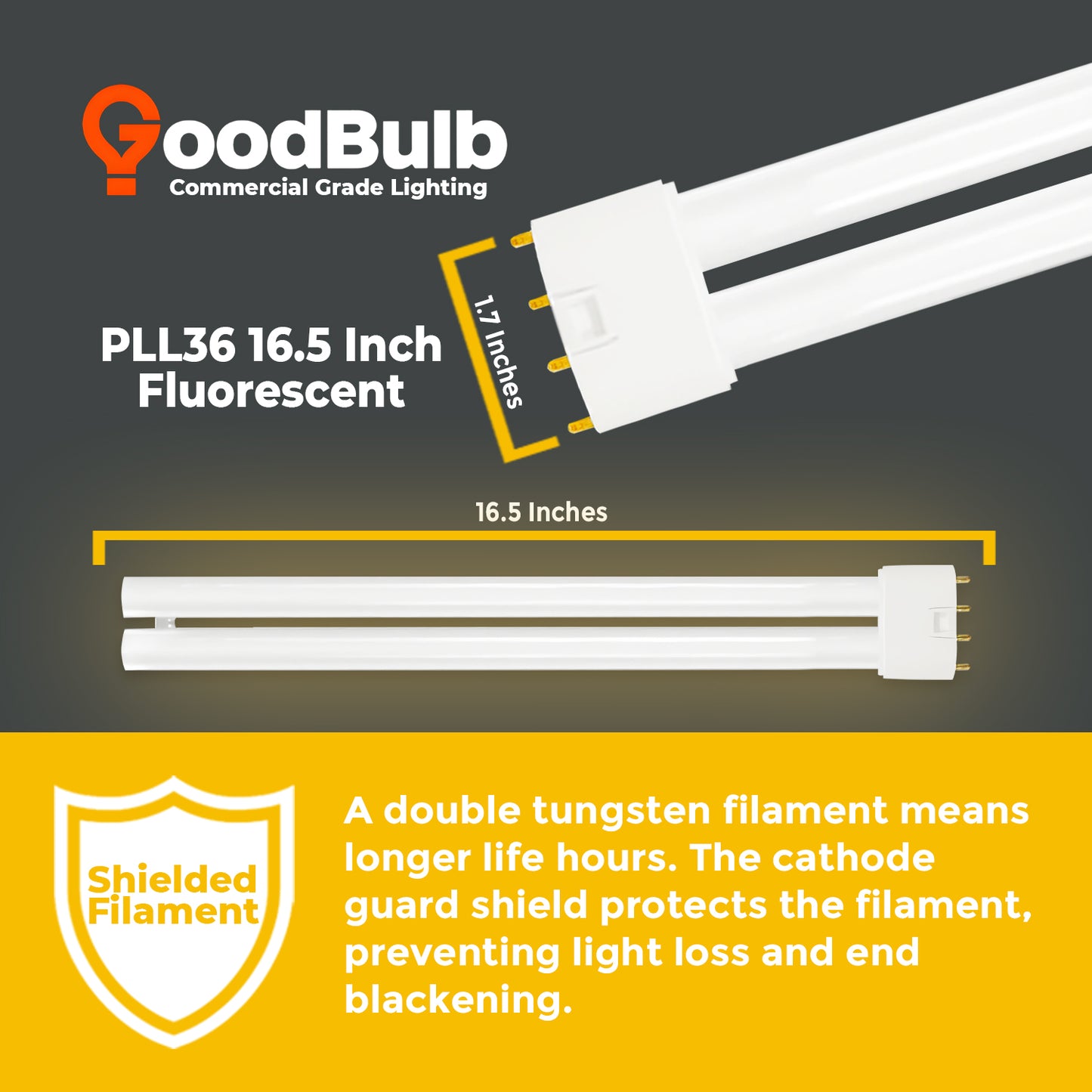 Dimensions of PLL36/827 36-Watt 4-Pin Twin Tube Compact Fluorescent Lamp – Long CFL Tube for Indoor Fixtures
