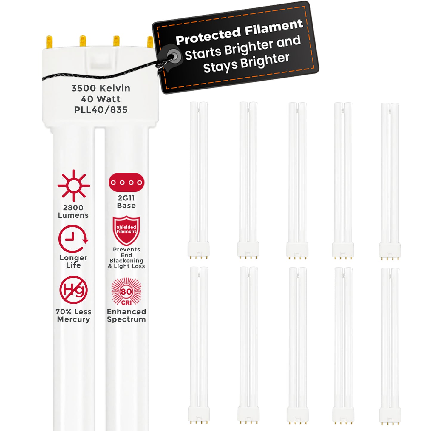PLL40/835 40-Watt Twin Tube Compact Fluorescent Light Bulb – 3500K Neutral White 4-Pin CFL Lamp