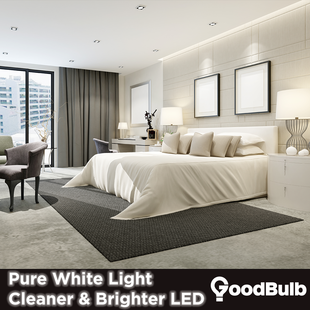 Pure white light sales pitch showing bright bedroom