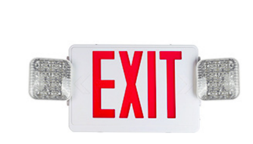 GoodBulb | LED Exit & Emergency Combo Sign | Red Letters | Dual Head | 120V/277V | Hardwired