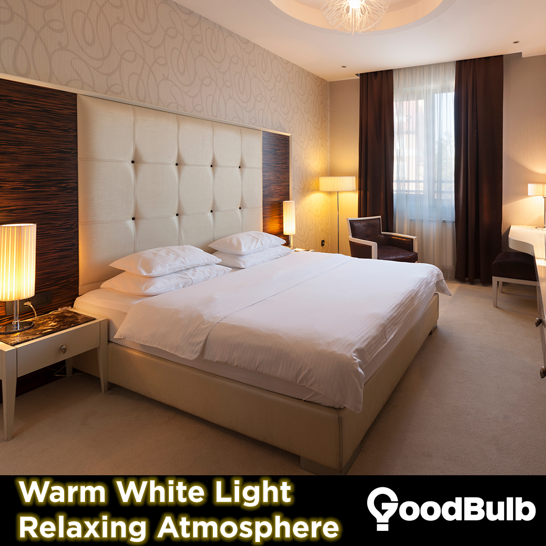 Warm white light relaxing atmosphere showing a warm bedroom