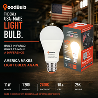 Made in America | 75W Equal | 1200 Lumens | LED A19 SOFT WHITE 2700K True-To-Life Color
