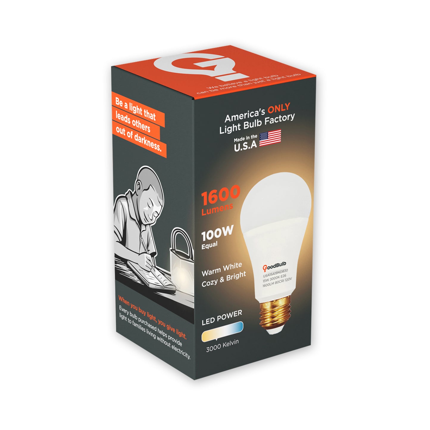 America's Only LED A19 3000K Light Bulb - 100 Watt Replacement<br>Soft Inviting Light, Bright and Powerful, Built to Last - Made in the USA