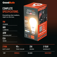 Made in America | 60W Equal | 800 Lumens | LED A19 SOFT WHITE 2700K True-To-Life Color