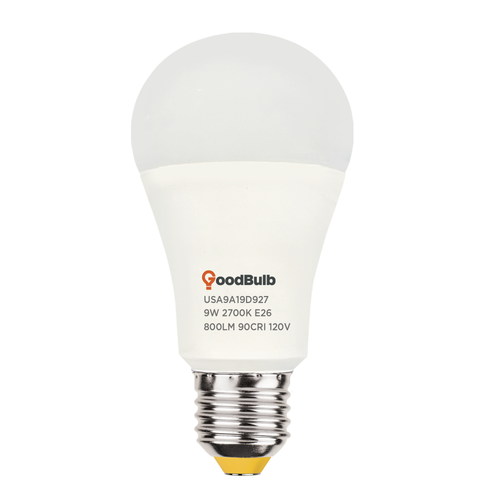 LED A19 2700K Light Bulb - Dimmable, 60 Watt Replacement, Long Life<br>Soft Warm Light, Compact Design, Soft Diffuser - Value Priced, Ships Now