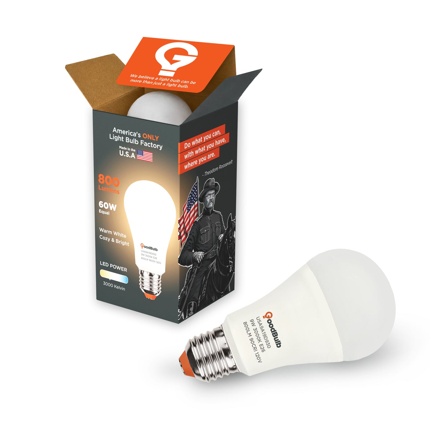 America's Only LED A19 3000K Light Bulb - Dimmable, 60 Watt Replacement<br>Soft Inviting Light, True-to-Life Color, Built to Last - Made in the USA