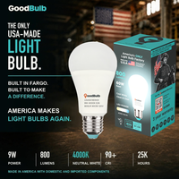 Made in America | 60W Equal | 800 Lumens | LED A19 COOL WHITE 4000K Clean, Neutral White