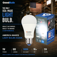 Made in America | 60W Equal | 800 Lumens | LED A19 DAYLIGHT 5000K Bright, True Daylight