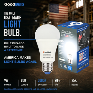 Made in America | 60W Equal | 800 Lumens | LED A19 DAYLIGHT 5000K Bright, True Daylight