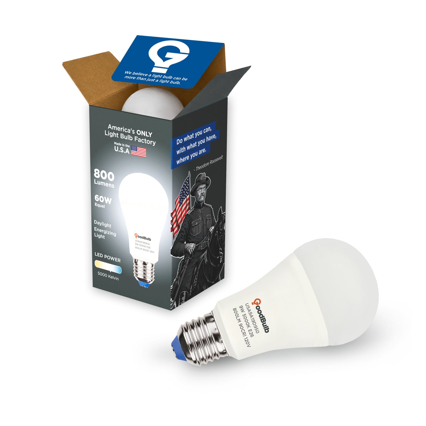 America's Only LED A19 5000K Light Bulb - Dimmable, 60 Watt Replacement<br>Crisp Daylight, True-to-Life Color, Built to Last - Made in the USA