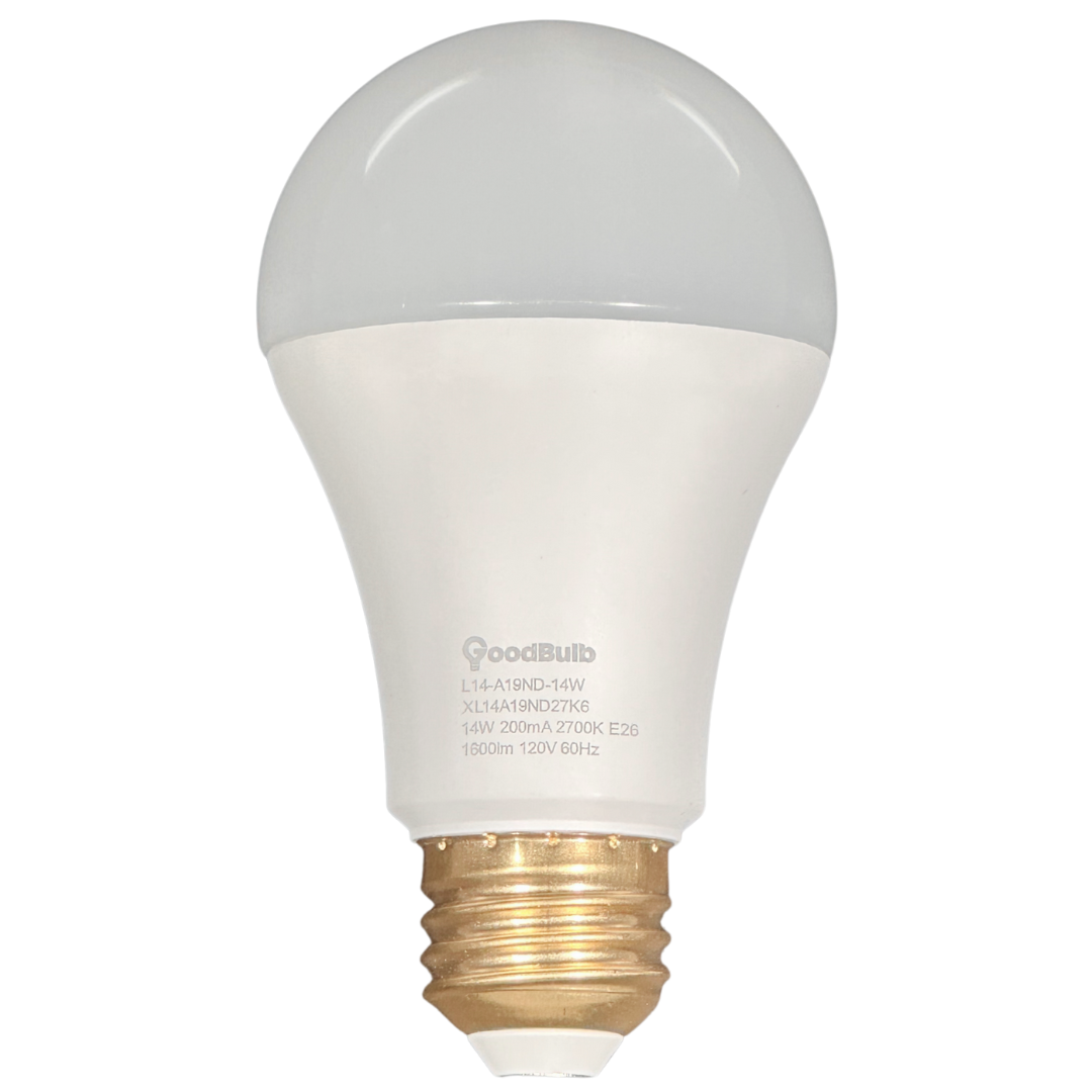 14 watt Extreme life rough service LED A19 light bulb with incandescent illumination.