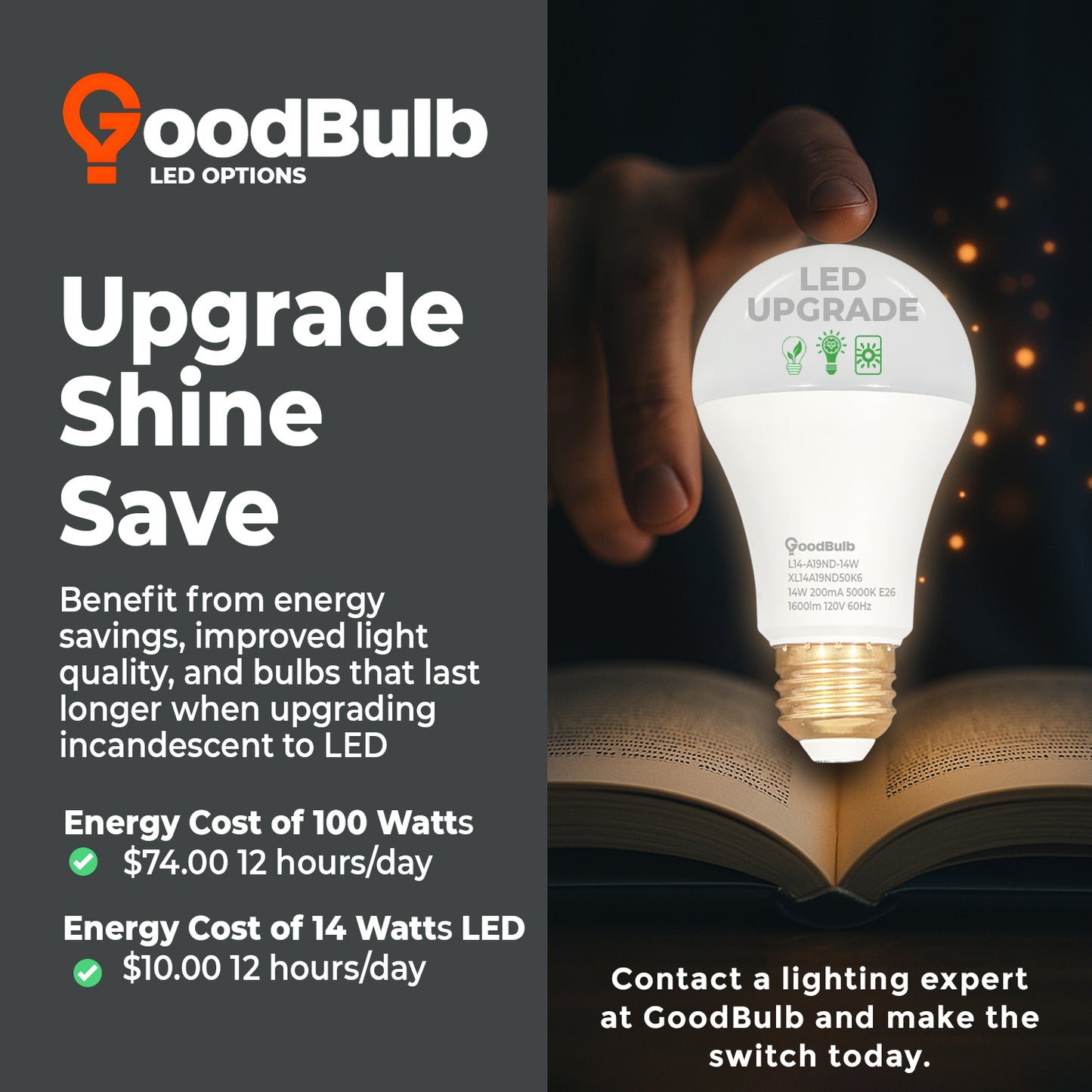 XL14A19ND50K6 LED vs Incandescent Cost Savings Chart – Save up to 85% on energy use