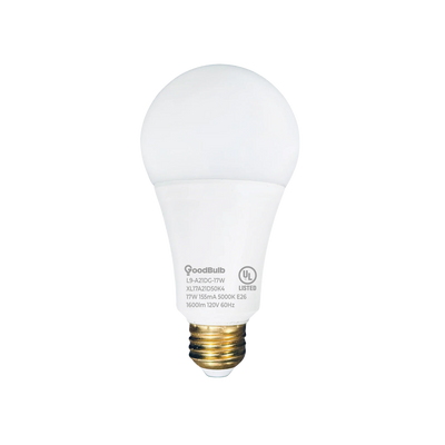 100 WATT UPGRADE – 17 WATT DIMMABLE LED A21 – 90+ HIGH CRI – PLATINUM PURE WHITE LIGHT – 1600 LUMENS – 5000 KELVIN – ROUGH SERVICE - 25,000 HOURS & 5 YEAR WARRANTY